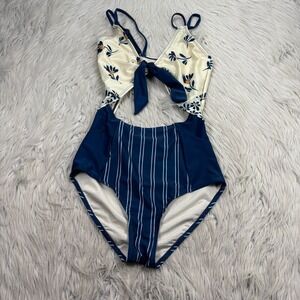 Nani Swimwear Women's S Ray High Tide One Piece Swimsuit Blue Floral Stripe